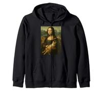Monalisa with Cat funny Cat owner Lover Lisa Holding Kitty Zip Hoodie