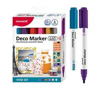 MONAMI Deco Marker 460, Bullet Tip (2.0mm), Water-Based Acrylic Paint Markers for Home Decorations, Arts, Crafts, Vivid 6-Pack (Peacock Blue, Purple, Orange, Pink, Gold, Silver)