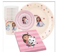 MonaParty Gabby's Dollhouse Party Set 39 Piece Tableware Set for Children's Birthday or Theme Party Table Decoration