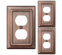 Monarch Abode 1-Gang Duplex Wall Plate, Architectural Metal Decorative Outlet Covers, Electrical Outlet Cover Plates, Antique Copper Finish, Pack of 3