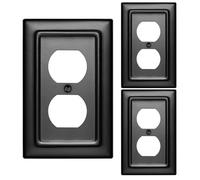 Monarch Abode 1-Gang Duplex Wall Plate, Architectural Metal Decorative Outlet Covers, Electrical Outlet Cover Plates, Matte Black, Pack of 3
