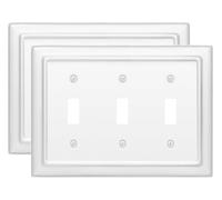 Monarch Abode 3-Gang Toggle Wall Plate, Architectural Metal Switch Wall Plate, Decorative Light Switch Cover Plate for Electrical Outlet, Classic White, Pack of 2
