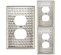 Monarch Abode Duplex Outlet Cover Plate - 1-Gang Brushed Nickel Plug Wall Plates, Electrical Outlet Cover Plates, Electric Outlets Covers, Hand Hammered Decorative Outlets Covers Wall Plate, Pack of 3