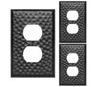 Monarch Abode Duplex Outlet Cover Plate - 1-Gang Matte Black Plug Wall Plates, Electrical Outlet Cover Plates, Electric Outlets Covers, Hand Hammered Decorative Outlets Covers Wall Plate, Pack of 3