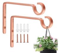 Monarch Abode Plant Hangers - Wall Mount Plant Hooks for Hanging Baskets, 6 Inch Metal Brushed Copper Fence Wall Plants Hanger for Outdoor Indoor, Flower Pot, Bird Feeder, Wind Chime Bracket, 2 Pack