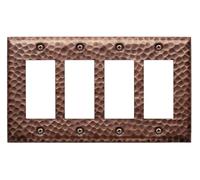 Monarch Abode Rocker Switch Cover Plate - Antique Copper Decorative Wall Plates 4 Gang Hand Hammered for Receptacle, GFCI Electrical Plug Cover