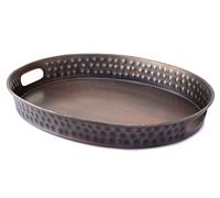 Monarch Abode Serving Tray with Handles - 17-Inch Hand Hammered Metal Platter for Living Room, Antique Copper Finish Large Ottoman Tray Accent for Coffee Table, Tea & Food Serving Dish for Party