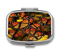 Monarch Butterflie Pill Organizer with 2 Compartments Metal Square Pill Case Small Pill Box Portable Medicine Box Slim Travel Pill Container Medicine Organizer for Daily Use