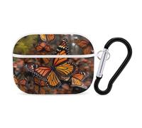 Monarch Butterflies AirPods Pro Case Cover with Keychain Ring PC Hard Shell Protective Case for AirPods Pro 2nd for Women Men Generation Easy Open Full Drop Protection Cover White-Style