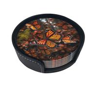 Monarch Butterflies Coasters For Drinks Set Of 6 Leather Tea Cup Coaster Drink Coasters For Cup Kitchen Bar Home Decor Housewarming Gift