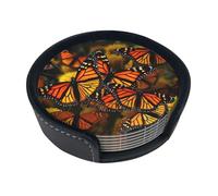 Monarch Butterflies Coasters For Drinks Set Of 6 Leather Tea Cup Coaster Drink Coasters For Cup Kitchen Bar Home Decor Housewarming Gift