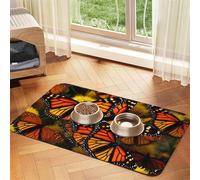 Monarch Butterflies Dog Food Mats for Floors, 12x18 Inch Non-Slip Super Absorbent Pet Food Mat, Dishwasher Dog Mat for Food and Water, Cute Rubber Quick Dry Pet Feeding Mat for Dogs Puppy Cats