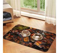 Monarch Butterflies Dog Food Mats for Floors, 12x18 Inch Non-Slip Super Absorbent Pet Food Mat, Dishwasher Dog Mat for Food and Water, Cute Quick Dry Pet Feeding Mat for Dogs Puppy Cats