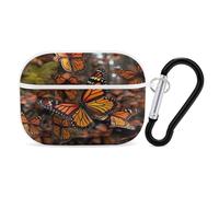 Monarch Butterflies Earbuds Organizer Shockproof Protective Airpods Pro Cover with Carabiner Clip Anti Fall Carrying Earphone Case Cover for Airpods Pro 2nd Generation White