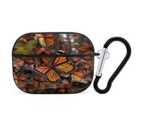 Monarch Butterflies Earbuds Organizer Shockproof Protective Airpods Pro Cover with Carabiner Clip Anti Fall Carrying Earphone Case Cover for Airpods Pro 2nd Generation Black