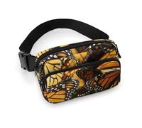 Monarch Butterflies Fanny Pack for Women Men Waist Bag Belt Bag Adjustable Casual Bag for Travel Sports Hiking, white, 7.9x5.1inches