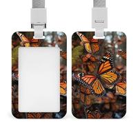 Monarch Butterflies ID Badge Holder with Lanyard Vertical Badge Reel Clip Durable Clear Window Name Tag ABS Plastic Push-Pull Design ID Card Holder for Office, Nurses, Employees