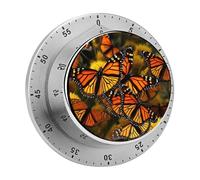 Monarch Butterflies Mechanical Kitchen Timer 60 Minute Wind Up Countdown Clock with Magnetic Back Loud Alarm Stainless Steel Manual Timer for Cooking Baking Classroom Home Gym