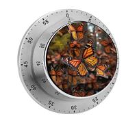 Monarch Butterflies Mechanical Kitchen Timer 60 Minute Wind Up Countdown Clock with Magnetic Back Loud Alarm Stainless Steel Manual Timer for Cooking Baking Classroom Home Gym