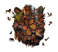 Monarch Butterflies Personalized Jigsaw Puzzles, 141 Pcs Wooden Jigsaw Puzzle Tiger Head Shape Puzzle Gift