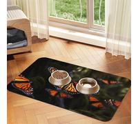 Monarch Butterflies Pet Feeding Mat Absorbent Pu Leather Dog Cat Food Mats Contain Spills Protects Floors, Anti-Slip Rubber Backing Dog Bowl Mats Easy Clean Pet Placemats 30x45cm