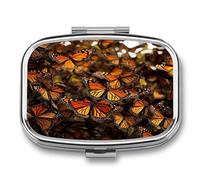 Monarch Butterflies Pill Box 2-Compartment Portable Travel Square Pill Case Daily Pill Holder with Store Vitamins Pocket Medicine Organizer for Office Home Fish Oil