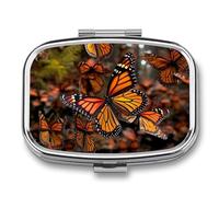 Monarch Butterflies Pill Box 2 Compartments Portable Travel Pill Case Mini Medicine Organizer for Pocket Purse Metal Waterproof Medicine Container Holder Vitamin Fish Oil