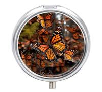 Monarch Butterflies Pill Box Small Round Pill Case Portable Travel Pill Container Multi-Functional Moisture Proof Metal Medicine Pill Organizer Box for Vitamins Fish Oil