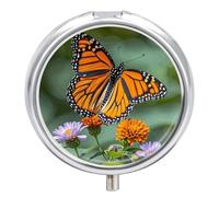 Monarch Butterflies Pill Organizer 3 Compartments, Round Small Pill Box for Purse & Pocket, Portable Daily Medicine Box to Hold Vitamins, Supplements, Pills, Fish Oil