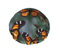 Monarch Butterflies Print Shower Cap, Lined Shower Cap For Women Reusable, Double Layer Waterproof Bath Cap