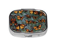 Monarch Butterflies Print Square Metal Pill Box Decorative Pill Case - Carry Your Meds in Style (Rectangular)