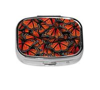 Monarch Butterflies. Print Square Metal Pill Box Decorative Pill Case - Carry Your Meds in Style (Rectangular)