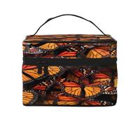 Monarch Butterflies -Print Waterproof Large Cosmetic Bag for Travel & Gym, Makeup Organizer with 4 Elastic Straps & Compartments,Premium Twill Fabric.