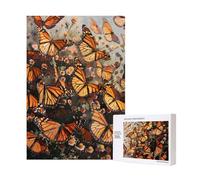 Monarch butterflies Printed Jigsaw Puzzle with Storage Box, Wooden Puzzle for Adults and Kids, 300 Pieces Family Fun Decorative Game, 28x40 CM