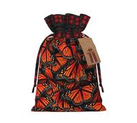 Monarch Butterflies. Printing Cute Color Matching Plaid Christmas Bag Drawstring Design For Christmas Party Gift Packaging
