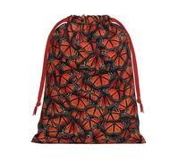 Monarch Butterflies Printing Drawstring Gift Bag With Red Ribbon Soft Stylish For Christmas Halloween Fits Card Candies