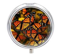 Monarch Butterflies Small Pill Box 3 Grids Travel Pill Case Portable Daily Pill Organizer with Anti-Mixing Design Easy to Retrieve Meds for Medication, Vitamin, Supplements
