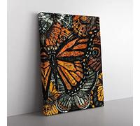 Monarch Butterflies Vol.1 Painting Modern Canvas Wall Art Print Ready to Hang, Framed Picture for Living Room Bedroom Home Office Décor, 50x35 cm (20x14 Inch)