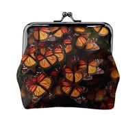 Monarch Butterflies Women's Leather Kiss Lock Pouch – Stylish Small Zipper-Free Wallet for Coins, Cards, Makeup & Essentials – Compact & Lightweight Design for Daily Use, Travel & Gifting