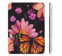 Monarch Butterfly And Flower Petals Funny Tablet Cases Compatible with iPad Mini Series Pen Holder Clear Shockproof Protective Cover
