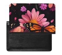 Monarch Butterfly and Flower Petals Leather Passport Holder ID Card Protector Portable Cover Case Travel Wallet for Men Women