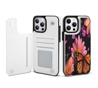Monarch Butterfly And Flower Petals Leather Wallet Case Compatible with iPhone 14/14 Plus/14 Pro/14 Pro Max Printed Flip Protective Cover