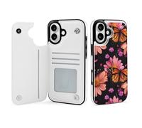 Monarch Butterfly And Flower Petals Leather Wallet Case Compatible with iPhone 16/16 Plus/16 Pro/16 Pro Max/16 E/16 SE4 Printed Flip Protective Cover