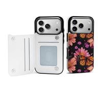 Monarch Butterfly And Flower Petals Leather Wallet Case Compatible with iPhone 17/17 Air/17 Pro/17 Pro Max Printed Flip Protective Cover