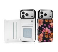 Monarch Butterfly And Flower Petals Leather Wallet Case Compatible with iPhone 17/17 Air/17 Pro/17 Pro Max Printed Flip Protective Cover