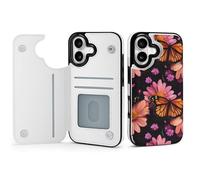 Monarch Butterfly And Flower Petals Leather Wallet Case Compatible with iPhone 17/17 Air/17 Pro/17 Pro Max Printed Flip Protective Cover