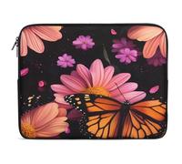 Monarch Butterfly And Flower Petals Printed Laptop Sleeve Case with Double Zipper Portable Computer Bag Protective Briefcase Handbag