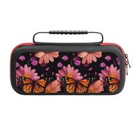 Monarch Butterfly and Flower Petals Printed Portable Carrying Storage Case Compatible with Switch 20 Games Card Slots