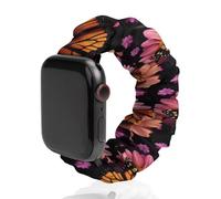 Monarch Butterfly And Flower Petals Soft Elastic Scrunchie Watch Strap Compatible with IWatch Series 6 5 4 3 2 1 Printed Wristbands Bands