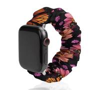 Monarch Butterfly And Flower Petals Soft Elastic Scrunchie Watch Strap Compatible with IWatch Series 6 5 4 3 2 1 Printed Wristbands Bands